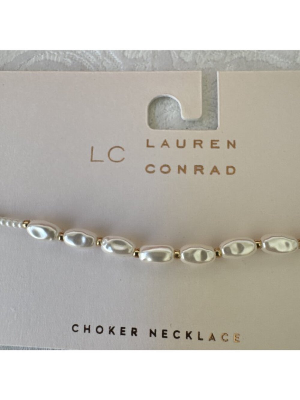 LC Lauren Conrad Dainty Seed Pearls Goldtone Charm 13" Choker Necklace NWT - Picture 6 of 9